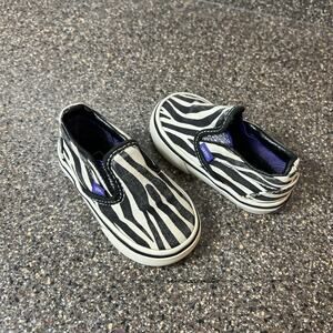 Vans Classic Little Kids Toddler Sz 4 Zebra Print Canvas Sneaker Low Top Slip On